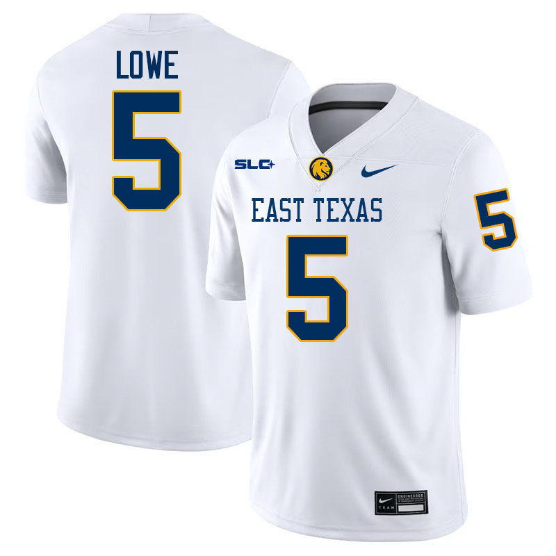 East Texas A&M Lions #5 Jaheim Lowe College Football Jerseys,Uniforms-White